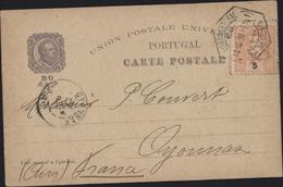 Union Postal Universel Portugal Entier 20 Réis Lilas + YT 125 Charles 1er 5 R Orange PERFORE CFP Crédit Franco Portugais - Altri & Non Classificati