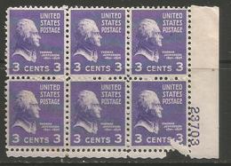 USA - 1938 Jefferson Plate Block  MNH **   Sc 807 - Neufs
