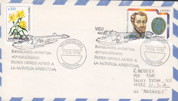 Argentina Primer Voelo First Flight 1992 Cover Letra Via 'MARAMBIO' Antartica To United States (2 Scans) - Storia Postale