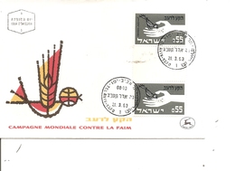 Contre La Faim ( FDC De Israel De 1963 Avec Timbres Interpanneaux à Voir) à Voir) - Contre La Faim