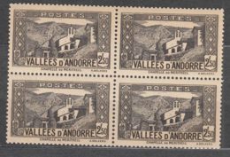 French Andorra 1937 Mi#74 Mint Never Hinged Piece Of Four - Ongebruikt