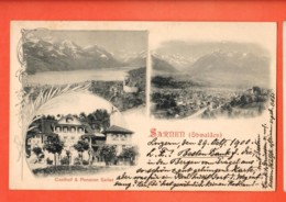 VAE-32 Sarnen Obwalden, Litho Gasthof Pension Seiler. Pionier. Gelaufen 1900 - Sarnen