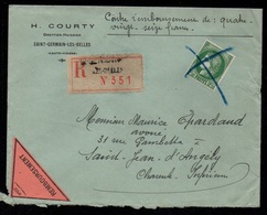 ST GERMAIN LES SELLES - HAUTE VIENNE - CERES DE BARRE / 1939 LETTRE RECOMMANDEE CONTRE REMBOURSEMENT (ref LE2962) - Briefe U. Dokumente