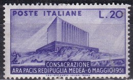 Repubblica Italiana, 1951 - 20 Lire Ara Pacis - Fil. R1 - Pos. ND - Nr.147 MLH* - Varietà E Curiosità