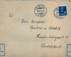 1936 , NORUEGA , SOBRE CIRCULADO , OSLO - HAMBURGO , MAT. OSLO / SOLLI , BANDA DE CIERRE DE CENSURA , LLEGADA - Lettres & Documents