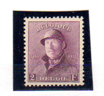 1919   Belgique, 2,-F Roi Albert Casqué, 176*, Cote 525 €  Centrage Parfait - 1919-1920 Roi Casqué