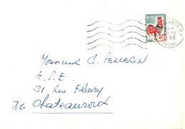 CHATEAUROUX RP Indre Lettre 30c Coq Decaris Yv 1331A Ob Meca 1966 Variété Plume Cassée Timbre De Carnet Bas Massicoté - 1962-1965 Hahn (Decaris)