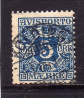 DANEMARK DANMARK DENMARK DANIMARCA AVISPORTO 1907 NEWSPAPER STAMPS  ØRE 5o USATO USED OBLITERE' - Dienstzegels