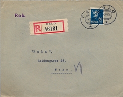1938 NORUEGA , SOBRE CERTIFICADO , OSLO - VIENA , LLEGADA AL DORSO - Briefe U. Dokumente