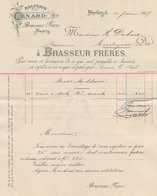 1907: Facture De ## BRASSEUR Frères, ANVERS ## à ## Mr. DUBOIS, Brasseur, AUDEGEM ## - 1900 – 1949