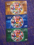 Bell Magnetic Prepaid Phonecard,national Flags,sample Card, Set Of 3,can Be Used At Card Reader Payphone - Canada