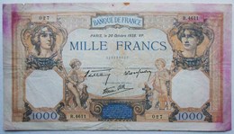 UN BILLET DE 1000 FRANCS 1938 BANQUE DE FRANCE CERES ET MERCURE E. DELOCHE - 1 000 F 1927-1940 ''Cérès Et Mercure''