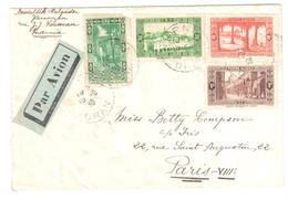 MARNIA Oran Lettre 1938 1°ech AVION Etiquette 20c Tlemcen 30c  Gherdaia 15c Touggourt 1F Mosquée Yv 106 107 109 116 - Covers & Documents