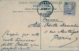 1907 , PORTUGAL - FUNCHAL , TARJETA POSTAL CIRCULADA A PARIS , TRÁNSITO DE LISBOA , MADEIRA - CARRO DE BOIS - Funchal