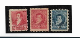 ARGENTINA YEAR 1892 Scott 110/12 Michel 87/89 Rivadavia & Belgrano, 3 Values, Mint LH - Nuevos