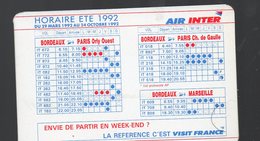 (aviation) Horaire été 1992 AIR INTER (PPP16622) - Europa