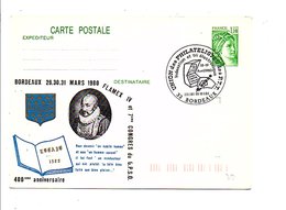 ENTIER SABINE REPIQUE + OBLITERATIONFLAMEX IV BORDEAUX 1980 - Cartes Postales Repiquages (avant 1995)