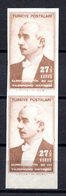 1943 TURKEY IMPERF. ERROR - 27.5 KURUS THE 20TH ANNIVERSARY OF TURKISH REPUBLIC PAIR MNH ** - Unused Stamps