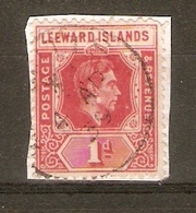 LEEWARD ISLANDS 1938 1d SCARLET (DIE A) WITH UNLISTED "WHITE PATCH ON JAW LINE" VARIETY FINE USED ON PIECE - Leeward  Islands