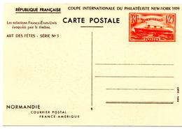 Carte Postale 1,25 F _1939  Normandie  Rouge Repiquage Coupe Internationale - AK Mit Aufdruck (vor 1995)