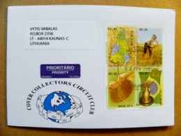 Cover Brazil 2014 Map Flag Agriculture Golden Gold Fragment On Stamp - Lettres & Documents