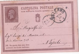 ITALIE 1876  INTERI POSTALE /GANZSACHE/POSTAL STATIONERY CARTE DE PALERMO - Stamped Stationery