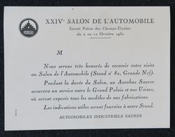 Automobiles Industriels SAURER Suresnes 1930 - Invitation XXIVème Salon De L'automobile - Auto's