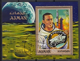 Ajman 1970 Bf. 193A Espace Spazio Space Apollo 13 Sheet Perf. CTO Eroico Ritorno Alla Terra - Asien