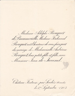 CHATEAU FONTROSE PAR SOUBES HERAULT    -  FAIRE PART MARIAGE DE MADEMOISELLE ADREANE ROUQUET (1903) - Huwelijksaankondigingen