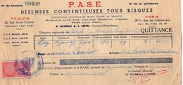 VP14.113 - Quittance - P.A.S.E. Défenses Contentieuses Tous Risque à TOULON & PARIS - Banco & Caja De Ahorros