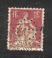 Perfin/perforé/lochung Switzerland No 105  TYPE II 1908-1933 - Hélvetie Assise Avec épée  CL - Gezähnt (perforiert)