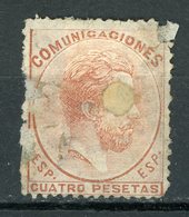 AMADEO I, 1872  4 PESETAS. NUEVO CON TALADRO, ADELGAZADO Y DEFECTUOSO (VER IMAGEN) - Nuovi