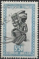 BELGIAN CONGO 1947 Native Masks And Carvings -Kneeling Figure - 3f.50 - Green And Blue FU - 1947-60: Afgestempeld