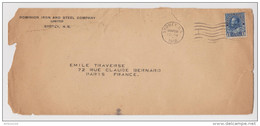 CANADA LETTRE SYDNEY 28 MARS 1918 POUR PARIS FRANCE DOMINION IRON AND STEEL COMPANY  - 2 Scans - - Briefe U. Dokumente