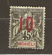 TP NEUF OBLITÉRÉ MOHELI SURCHARGE 10 C Sur 45 C - SCANNÉ RECTO VERSO - Used Stamps