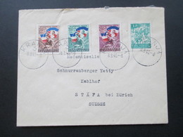 Jugoslawien 1946 Freiwilliger Eisenbahnbau Nr. 497-499 MiF Mit Nr. 471 Bedarfsbrief In Die Schweiz - Storia Postale