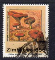 Zimbabwe 1992 Edible Mushrooms 65c Value, Used, SG 830 (BA2) - Zimbabwe (1980-...)