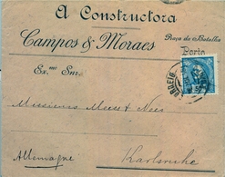 1898 , PORTUGAL , SOBRE COMERCIAL CIRCULADO , OPORTO - KARLSRUHE , LLEGADA AL DORSO - Covers & Documents