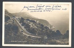 BUGLE-POSTHORN CANCELL ON GRANDE CORNICHE ROAD POSTCARD, BERTHELOT FRENCH STAMP, 1932, ROMANIA - Other & Unclassified
