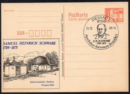 DDR 1989 Postkarte Mit Privatem Zudruck;   Sonderstempel 4500 DESSAU 1   S.H.Schwabe, Apotheker, Astronom, Botaniker - Cartes Postales Privées - Oblitérées