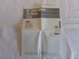 Manuel D'utilisation AF Zoom-Nikkor, 35-70 Mm, F/2.8 - Unclassified
