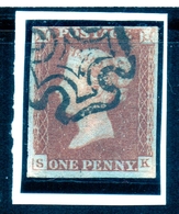 1841 Penny Red 4 Full Margins Blued Paper - Oblitérés