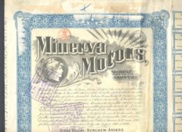 SHAREHOLDINGS, MINERVA MOTORS SHARES, COUPONS, 1920, BELGIUM - Cars