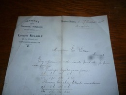 Document Commercial  Facture Verreries Pr Pharmacies Parfumerie Léopold Kinable 1902 Koekelberg - 1900 – 1949