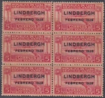 1928-124 CUBA REPUBLICA. 1928. 5c CHARLES LINDBERGHT. GOMA ORIGINAL. BLOCK 6. - Unused Stamps