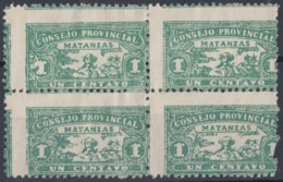 LOC-73 CUBA REPUBLICA. 1903. LOCAL REVENUE MATANZAS. 1c PERFORATED ERROR BLOCK 4. ORIGINAL GUM. - Postage Due