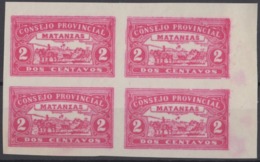 LOC-79 CUBA REPUBLICA. 1903. LOCAL REVENUE MATANZAS. 2c IMPERFORATED BLOCK 4. NO GUM. - Segnatasse