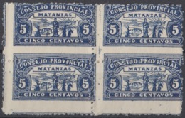 LOC-82 CUBA REPUBLICA. 1903. LOCAL REVENUE MATANZAS. 5c PERFORATED ERROR BLOCK 4. ORIGINAL GUM. - Segnatasse