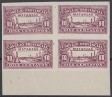 LOC-86 CUBA REPUBLICA. 1903. LOCAL REVENUE MATANZAS. 10c IMPERFORATED BLOCK 4. NO GUM. - Impuestos