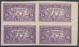 LOC-90 CUBA REPUBLICA. 1903. LOCAL REVENUE MATANZAS. 15c IMPERFORATED BLOCK 4. NO GUM. - Portomarken